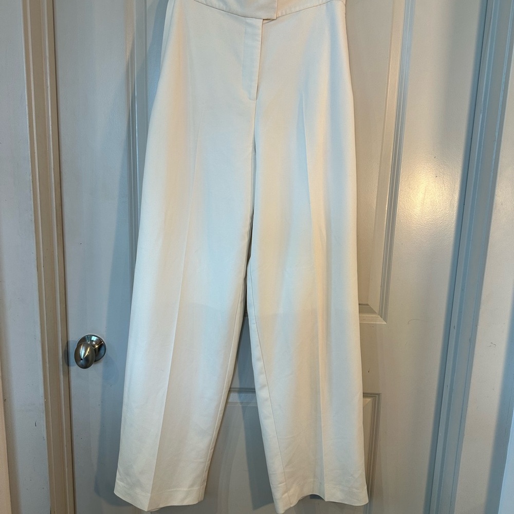 House of CB Ivory High Waisted Wide Leg Designer Trouser Pants, Medium - Picture 8 of 10